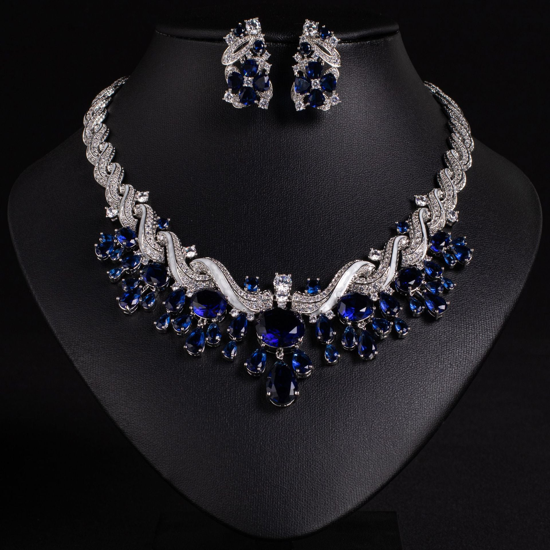 Luxury Multicolor Crystal Statement Necklace and Earrings Jewelry Set