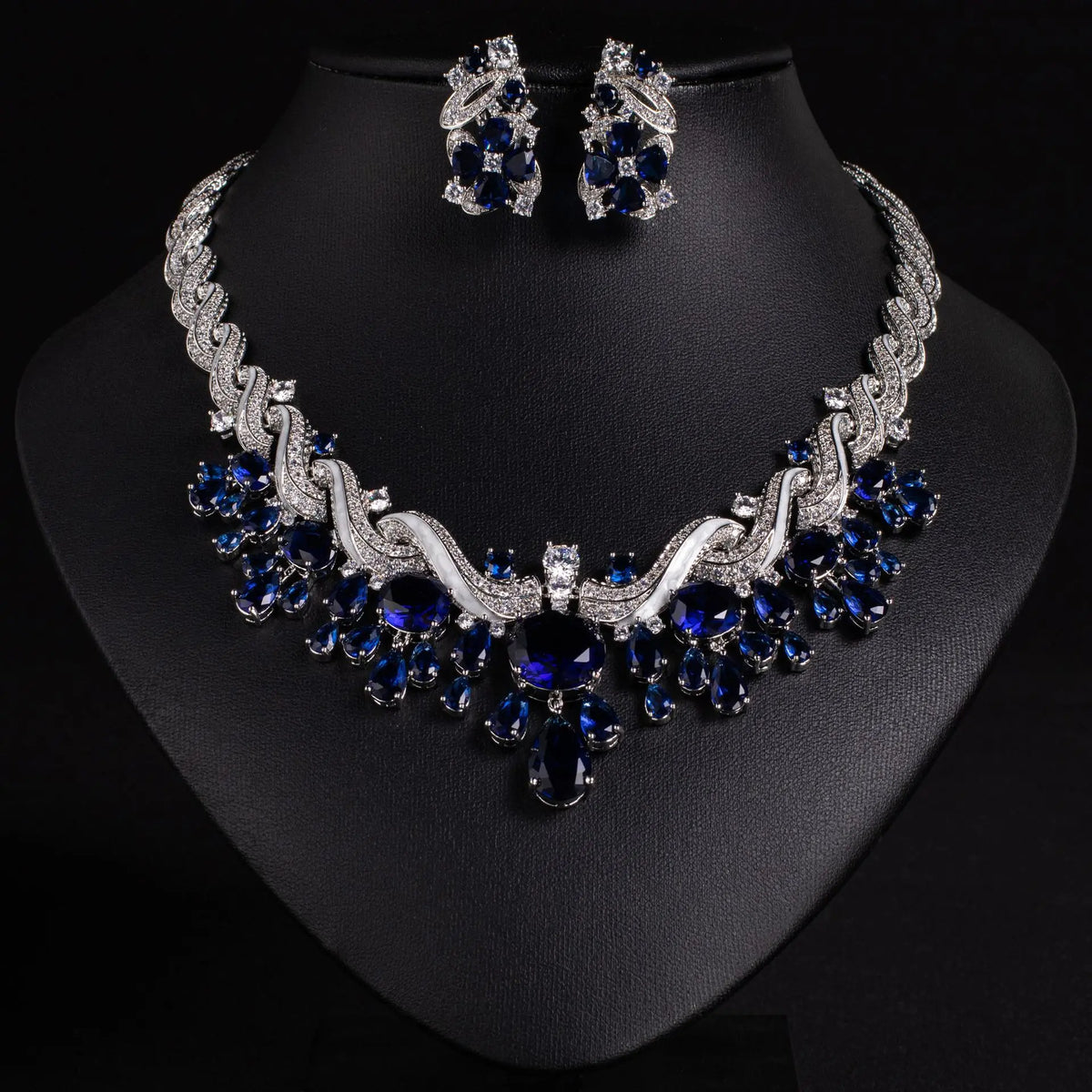 Luxury Multicolor Crystal Statement Necklace and Earrings Jewelry Set