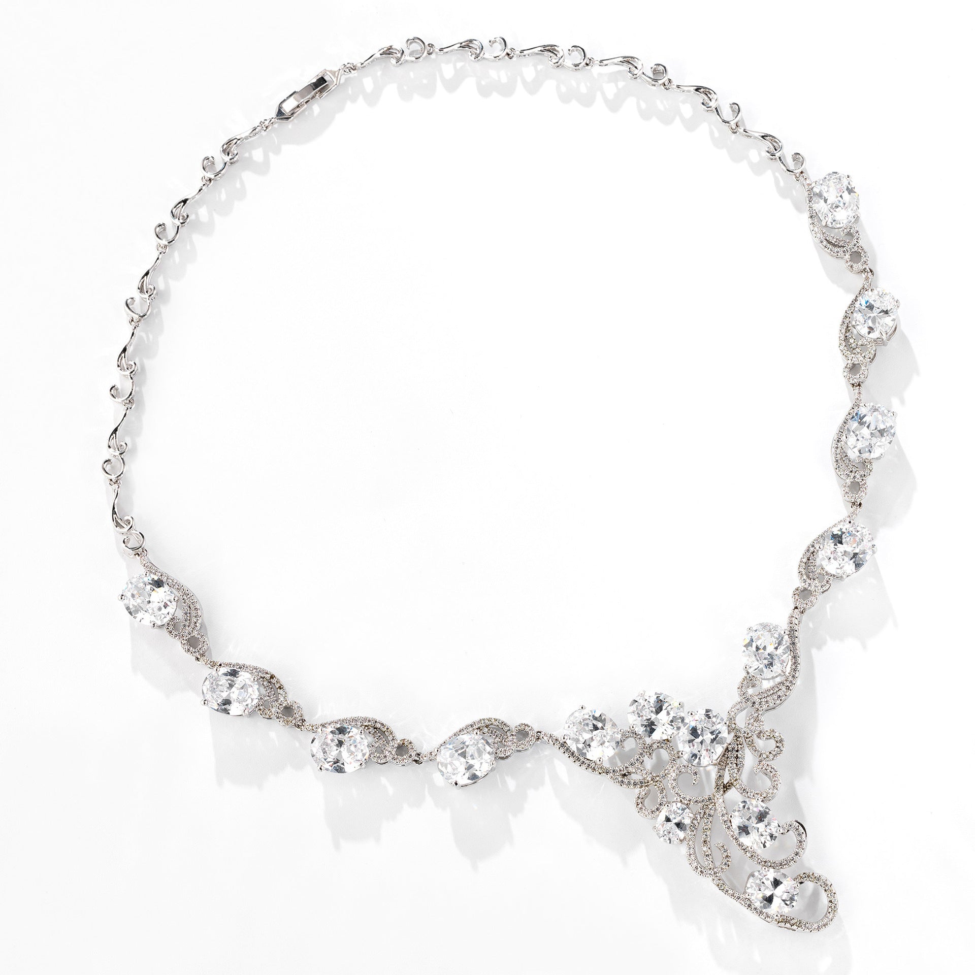 Luxury Clear Crystal Jewelry Set – Silver Tone Necklace Earrings Set for Women