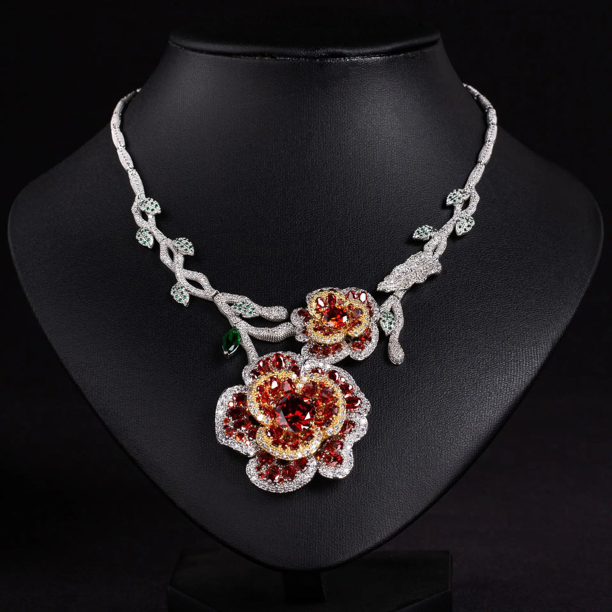 Parure de bijoux de luxe pour femme, collier et boucles d'oreilles floraux en cristal vert émeraude