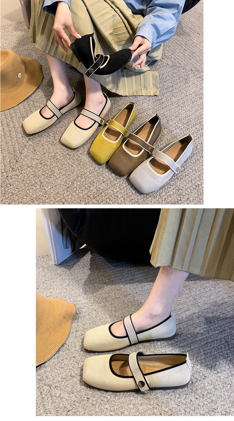 Eco-friendly woven flat-head hollowed-out women's loafers