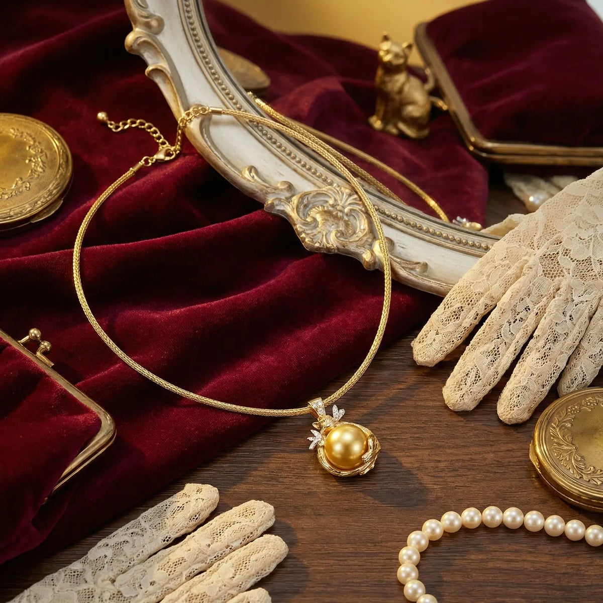 Ensemble collier et clous d'oreilles perles rondes nœud papillon Bijoux délicats haut de gamme et de niche