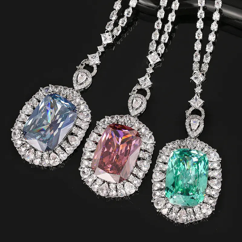 Luxury Cushion Cut Crystal Pendant Necklace for Women