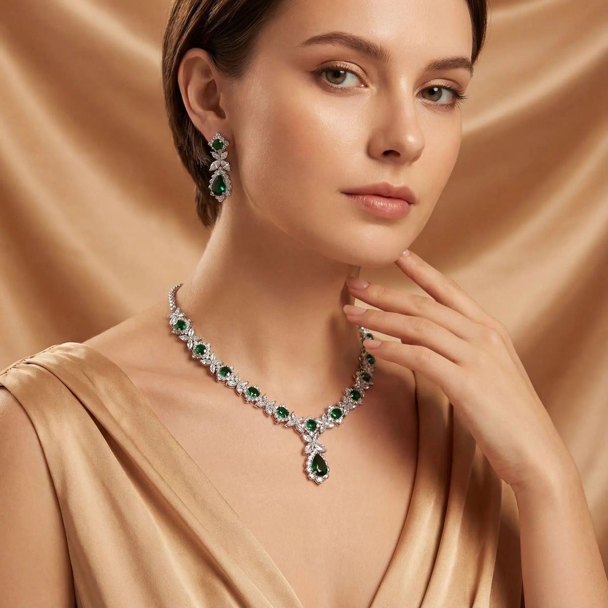 Luxury Ruby Teardrop Necklace Set – Floral Crystal Earrings Jewelry