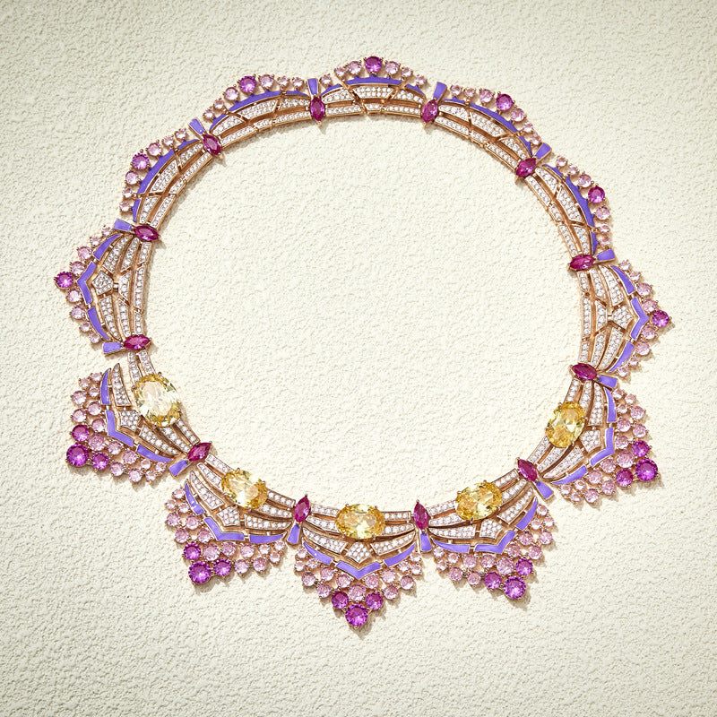 Luxury Heavy Industry Gold-plated Pink Fireworks Collarbone Chain