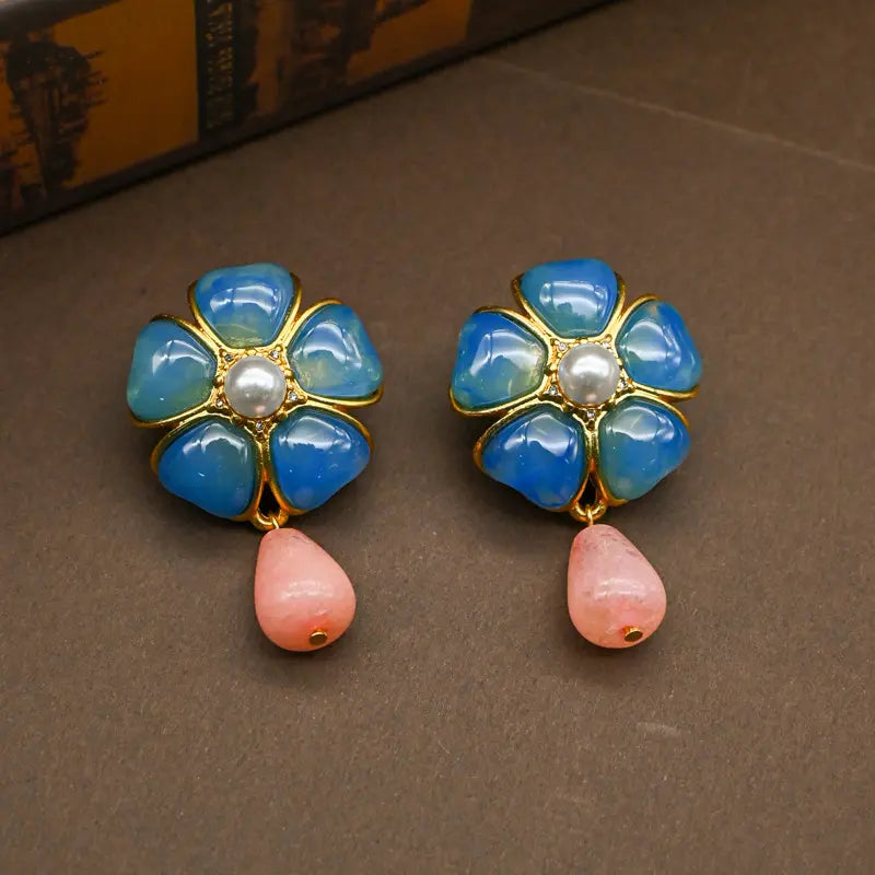 Boucles d'oreilles fleuries rétro colorées Boucles d'oreilles fleurs haut de gamme
