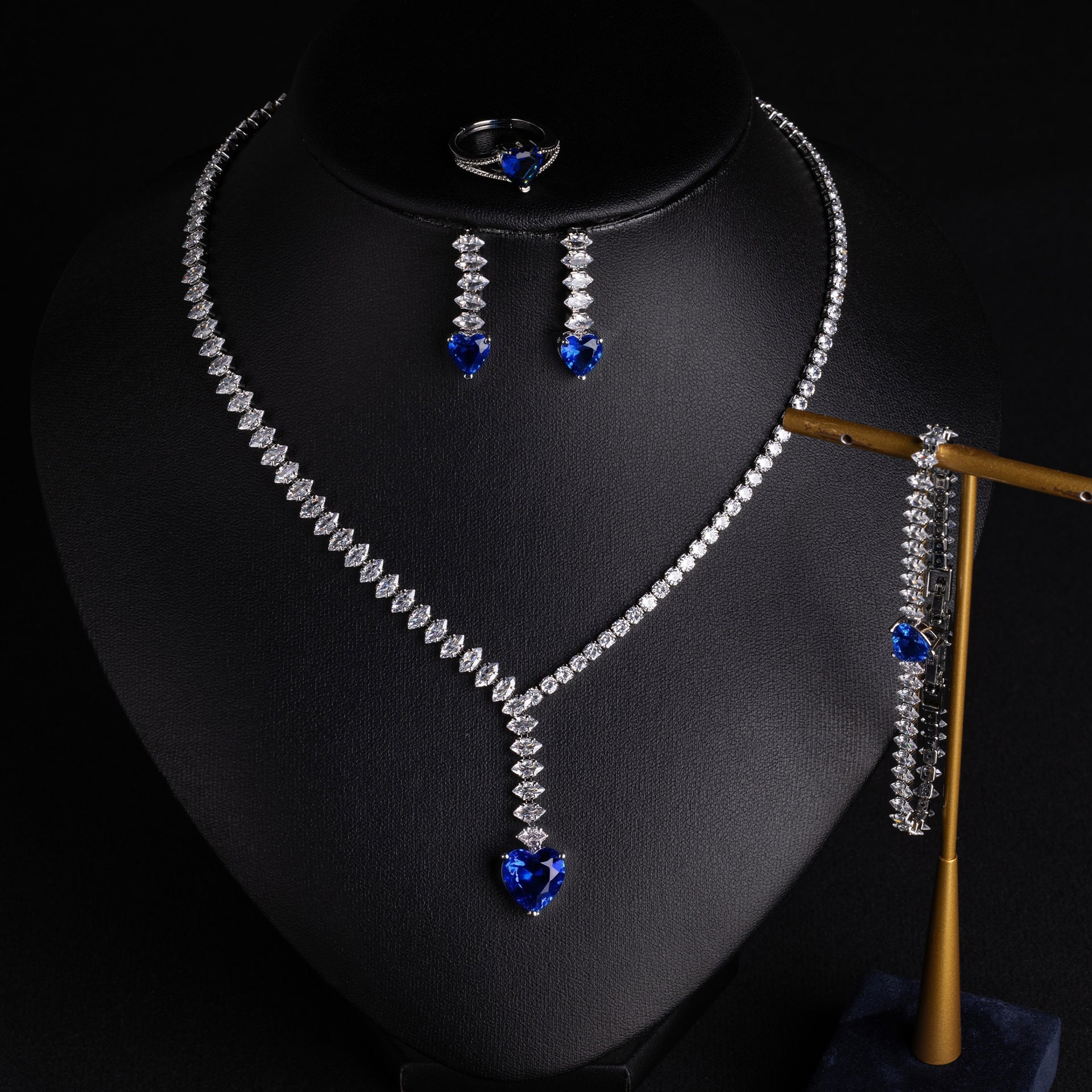 Romantic Emerald Green Jewelry Set – Heart Crystal Necklace Earrings