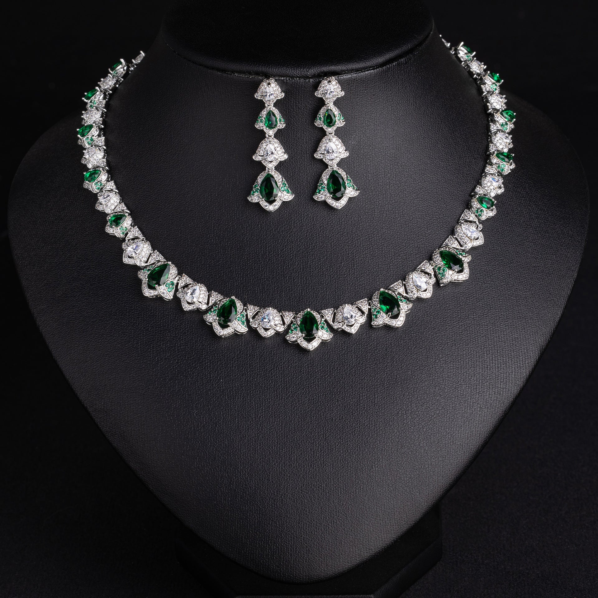 Glamorous Red Pink and Green Crystal Jewelry Set for Evening Gala