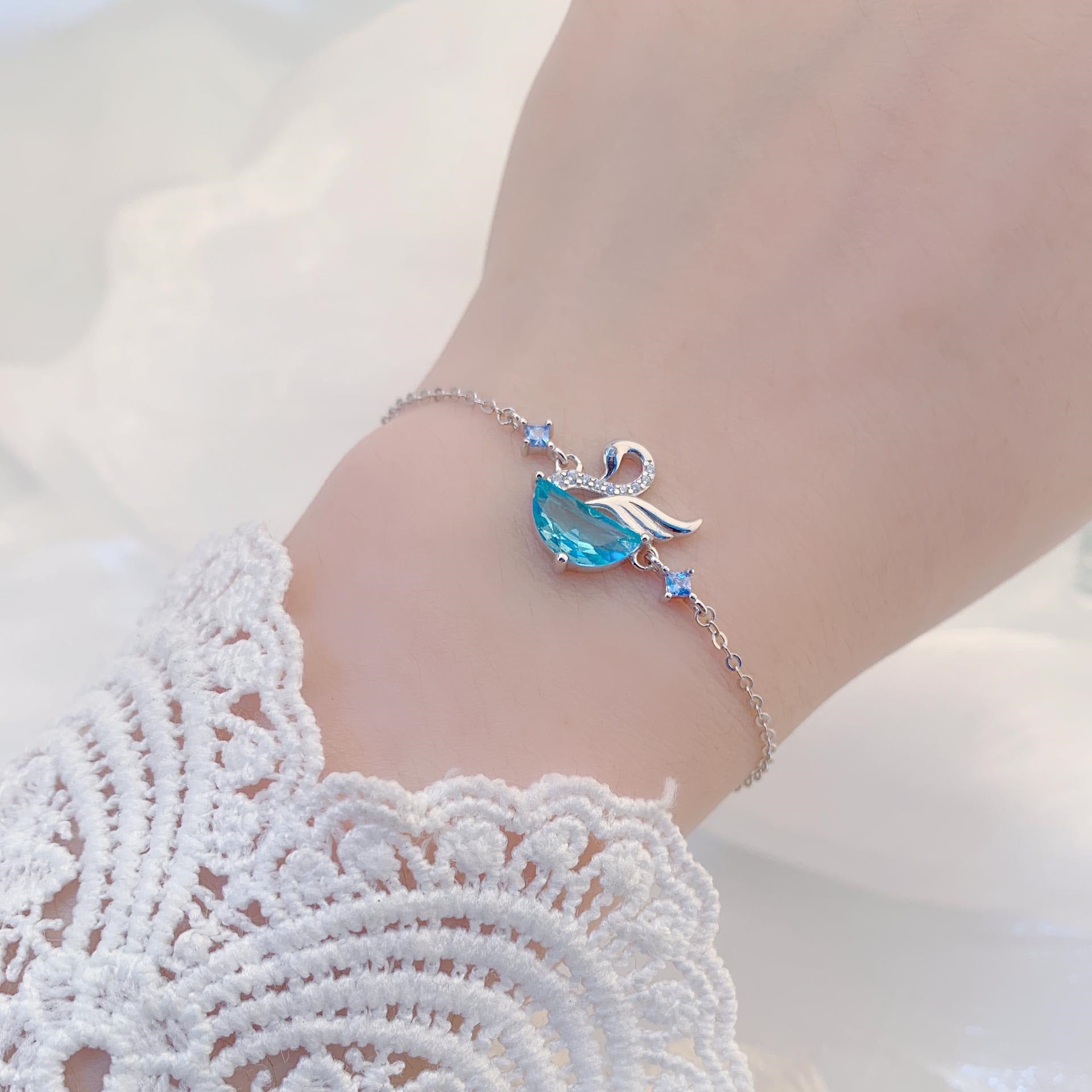 S925 Sterling Silver Swan Zircon Bracelet