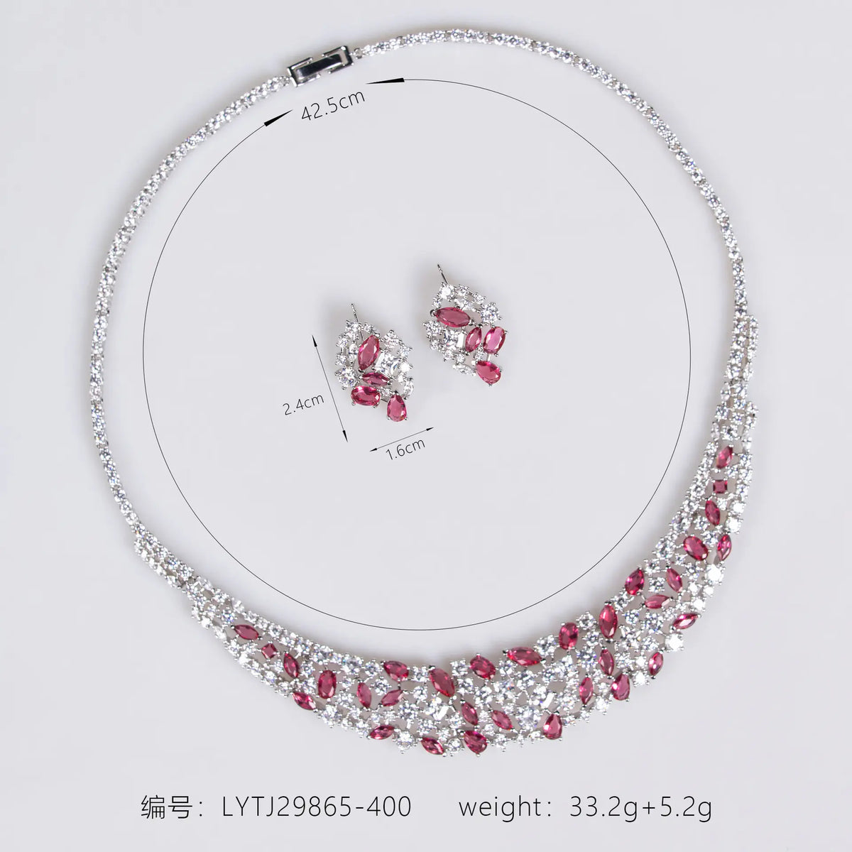 Luxury Emerald Green Crystal Necklace and Earrings Jewelry Set