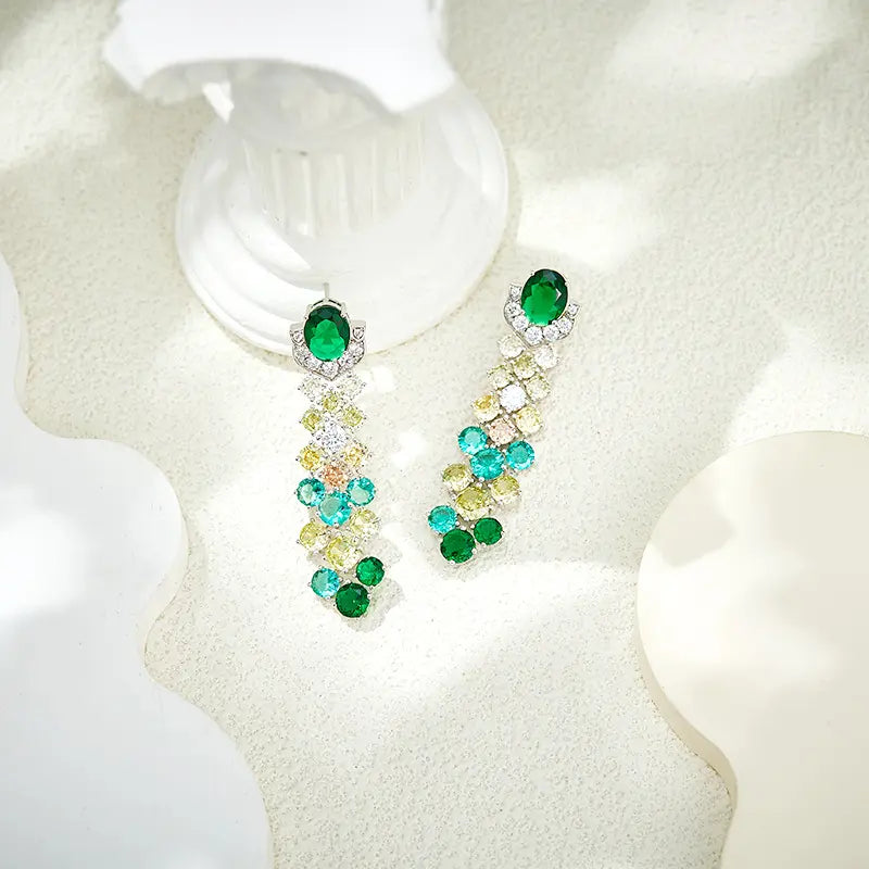 Parure Collier et Boucles d'Oreilles de Pierres Précieuses Multicolores de Luxe pour Tenues de Soirée Élégantes