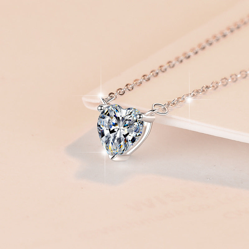 S925 Sterling Silver Heart 1 Carat Mozzarella Diamond Pendant