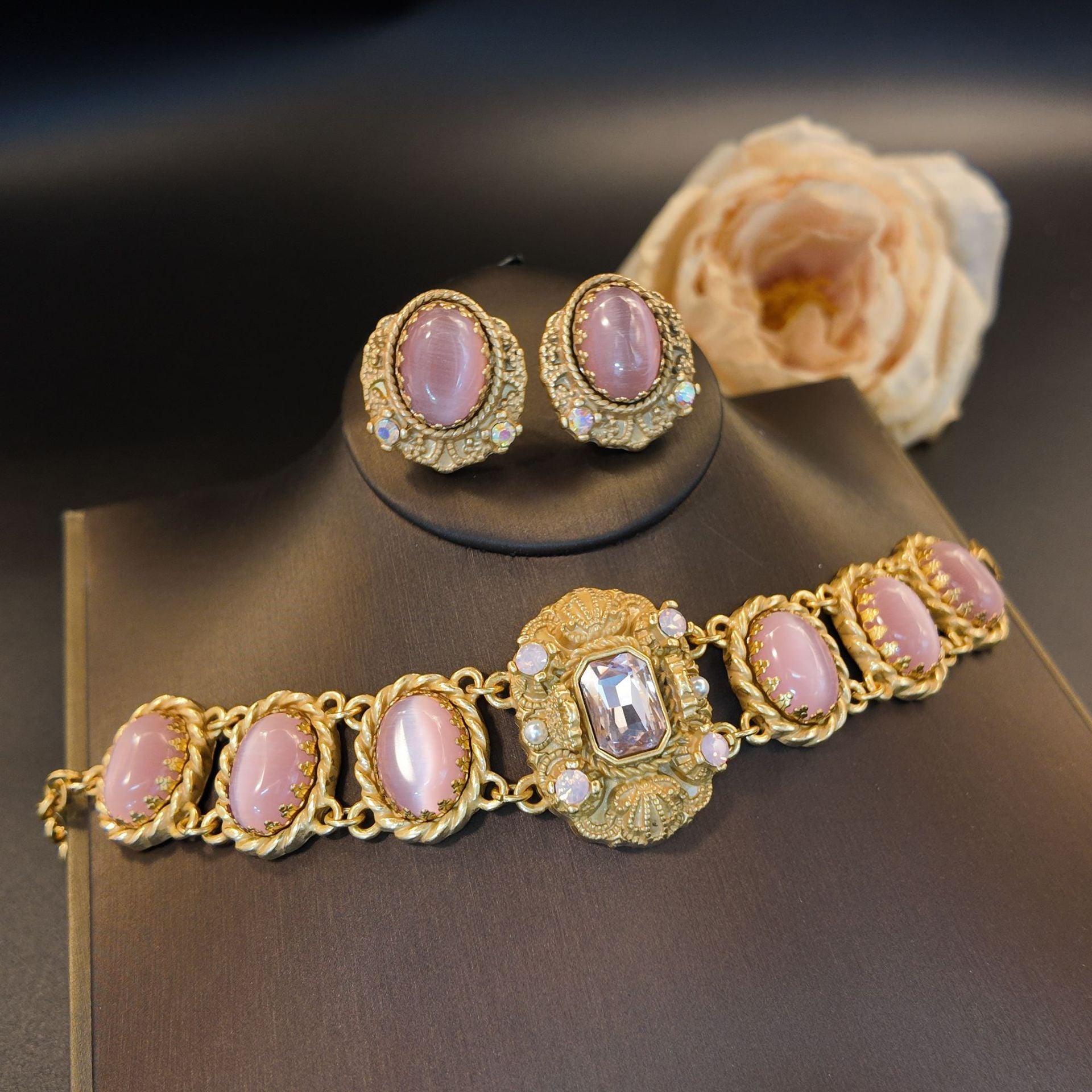 Pink opal lace diamond bracelet