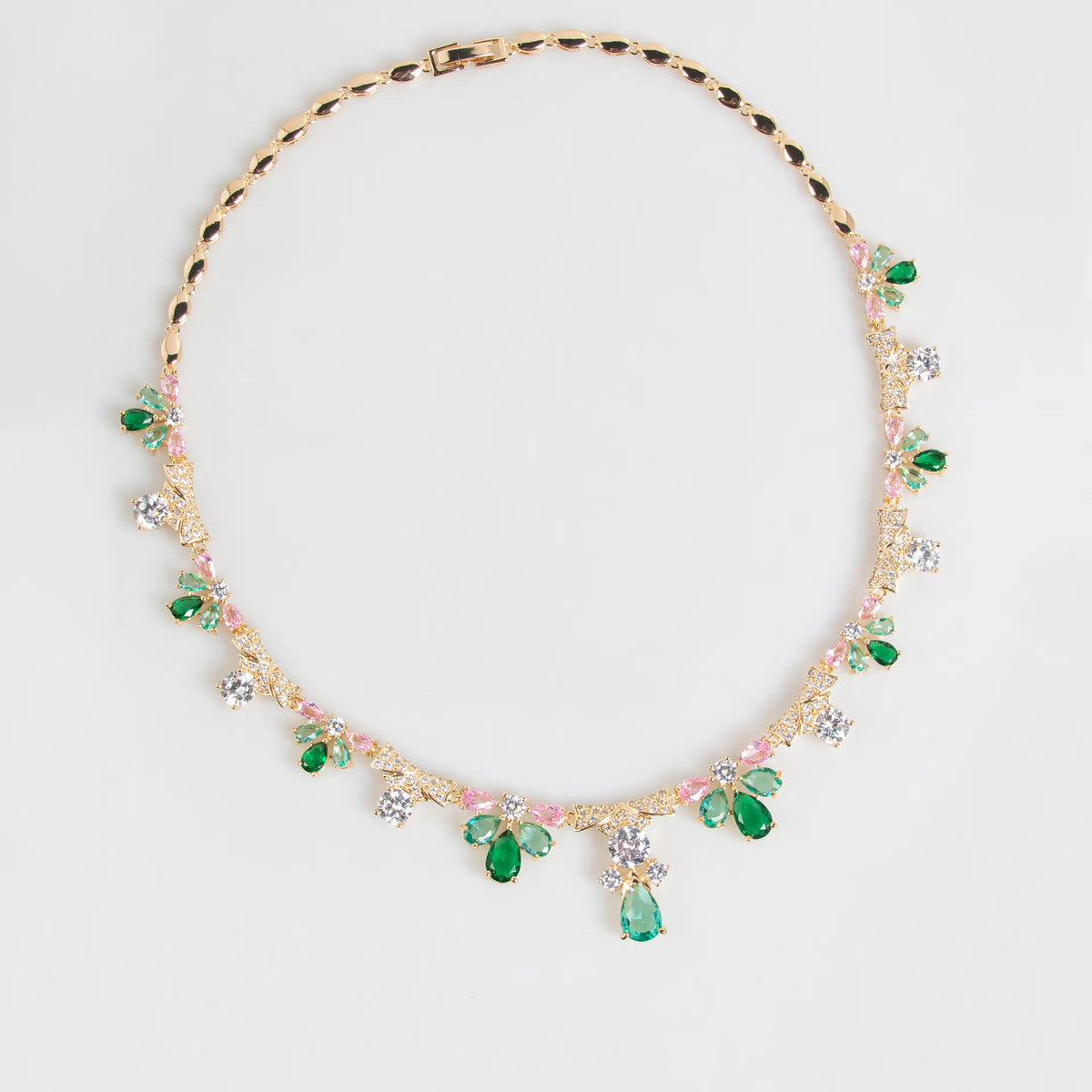 Luxuriöses Schmuckset für Damen mit smaragdgrüner Blumen-Kristallkette und Ohrringen