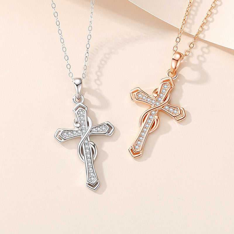 S925 Sterling Silver 8 Character Wrapped Cross Necklace