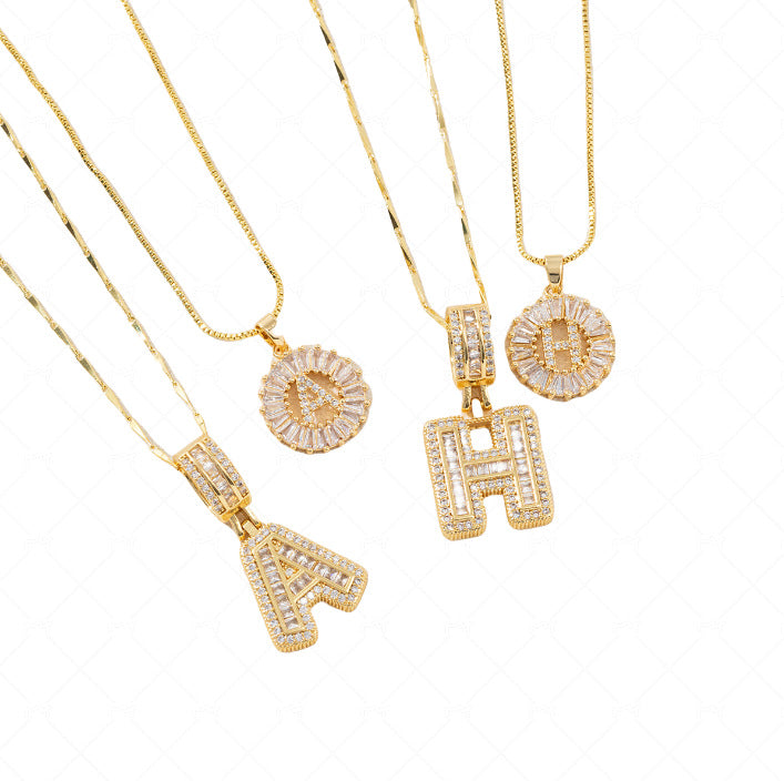 Full Diamond Rock Sugar 26 Letter Necklace