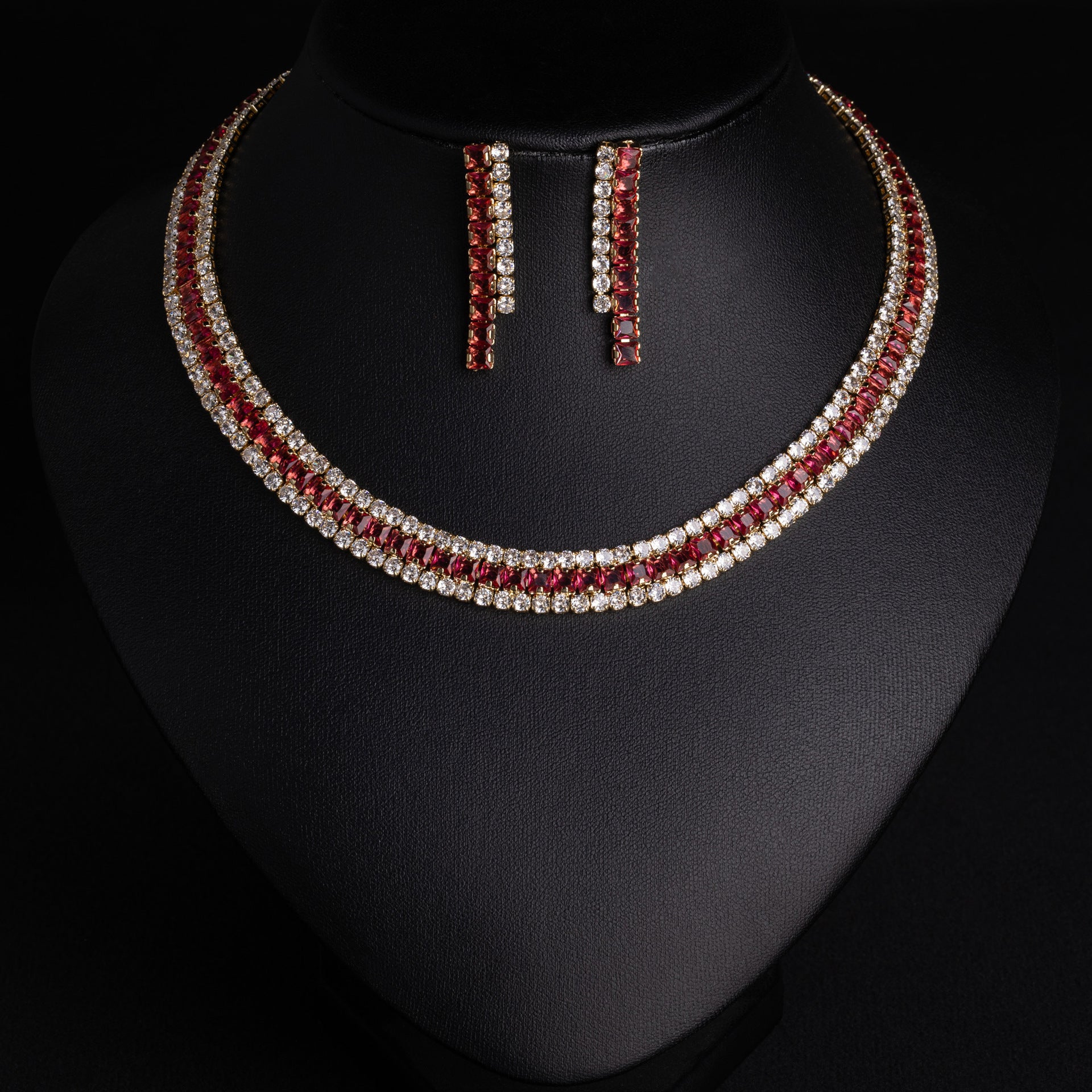 Elegant Emerald Crystal Necklace Set – Green Tennis Jewelry for Women