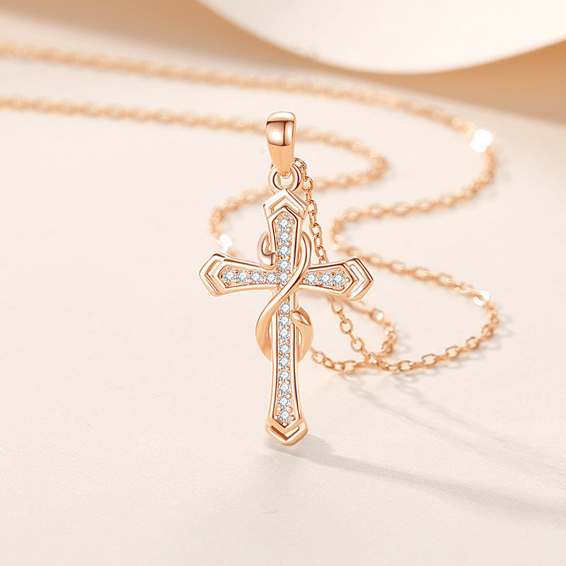 S925 Sterling Silver 8 Character Wrapped Cross Necklace