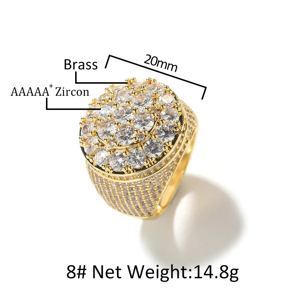 Bague Fleur Diamant Plaqué Or Vintage Hip Hop