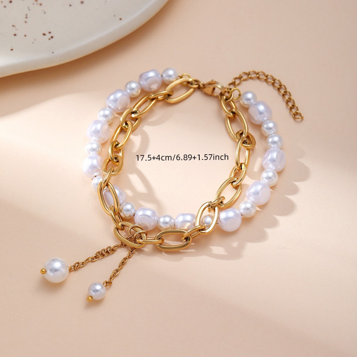 Fashion stitching pearl titanium steel bracelet