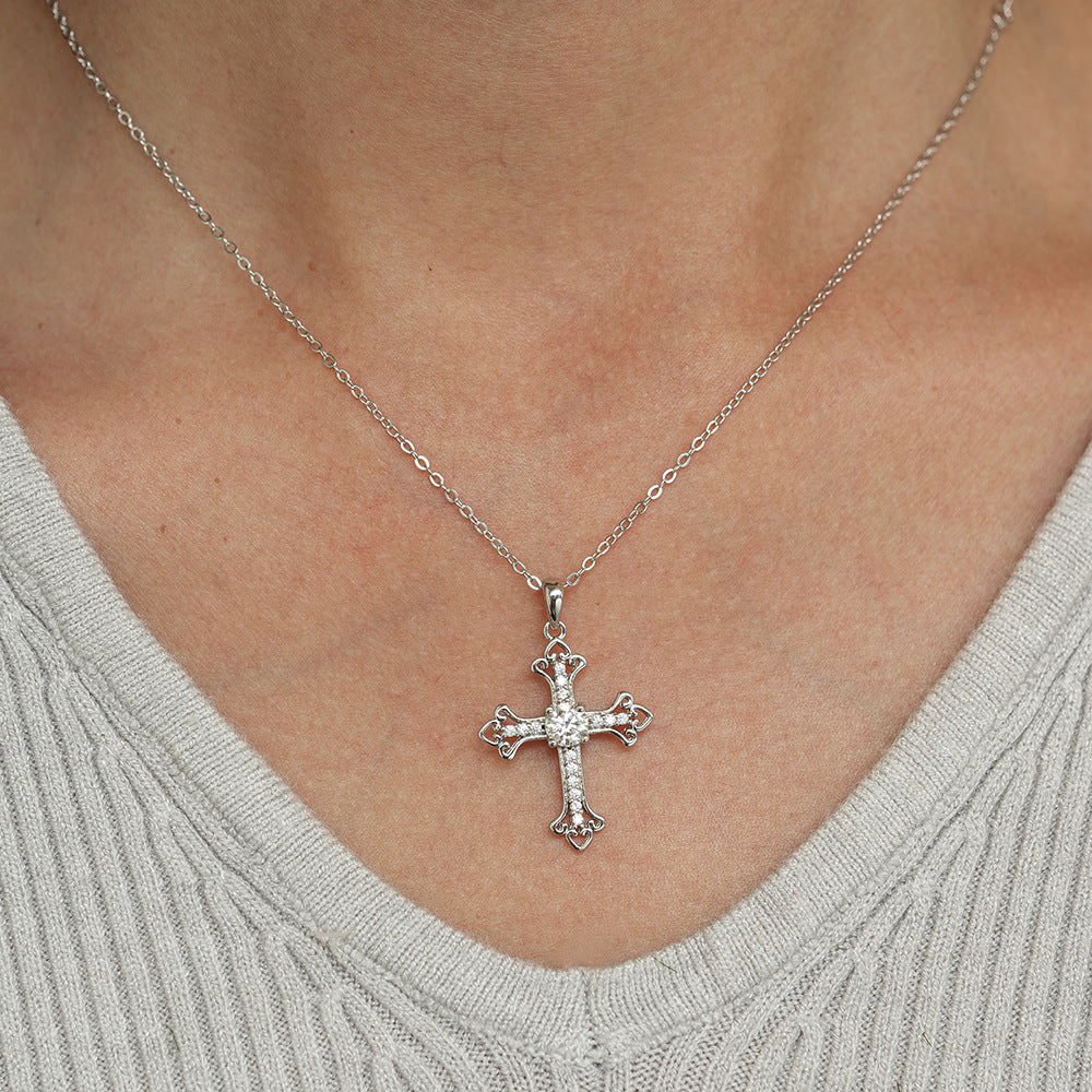 925 Sterling Silver Moissanite Geometric Cross Necklace