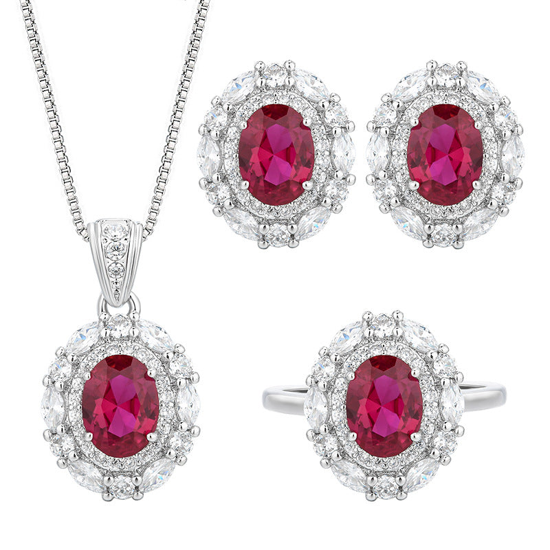 Fashion Color Treasure Red Corundum Necklace Set