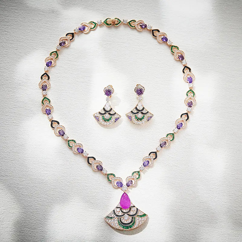 Collier Gala Éventail Violet Plaqué Or Fantaisie