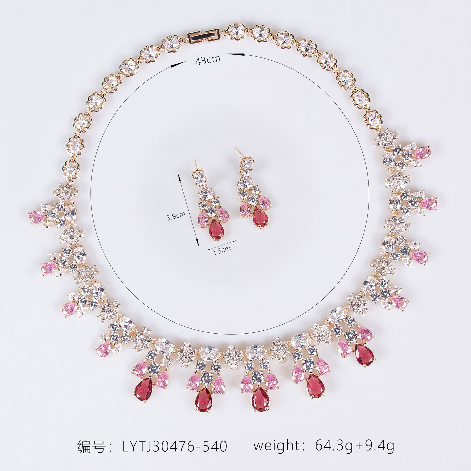 Luxury Ruby Red Flower Jewelry Set with Sparkling Crystals