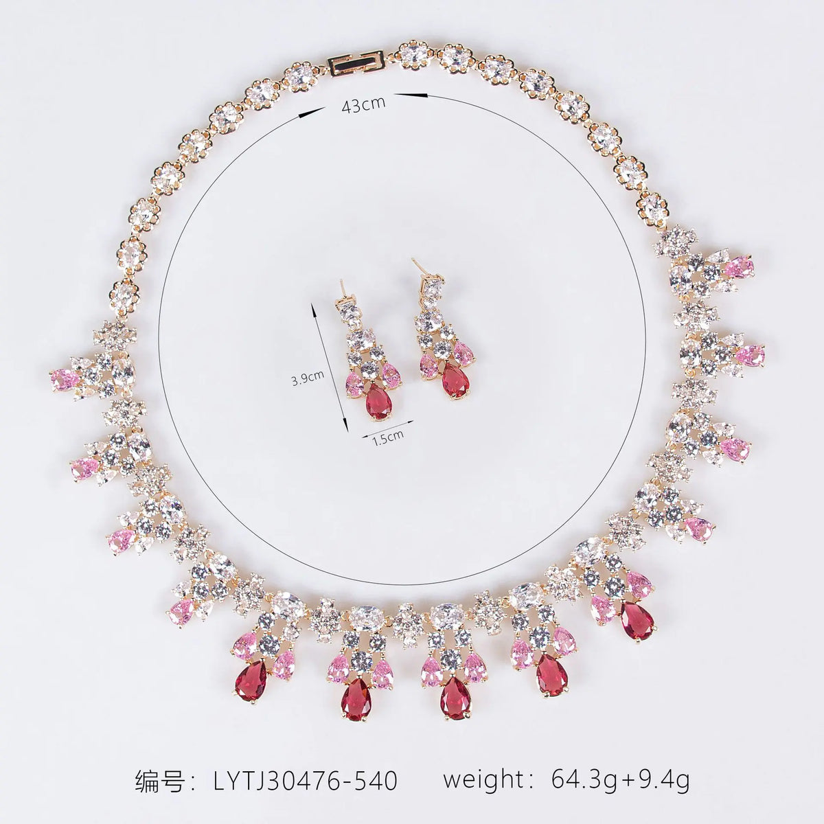 Parure de Bijoux Fleur Rouge Rubis Luxe avec Cristaux Scintillants