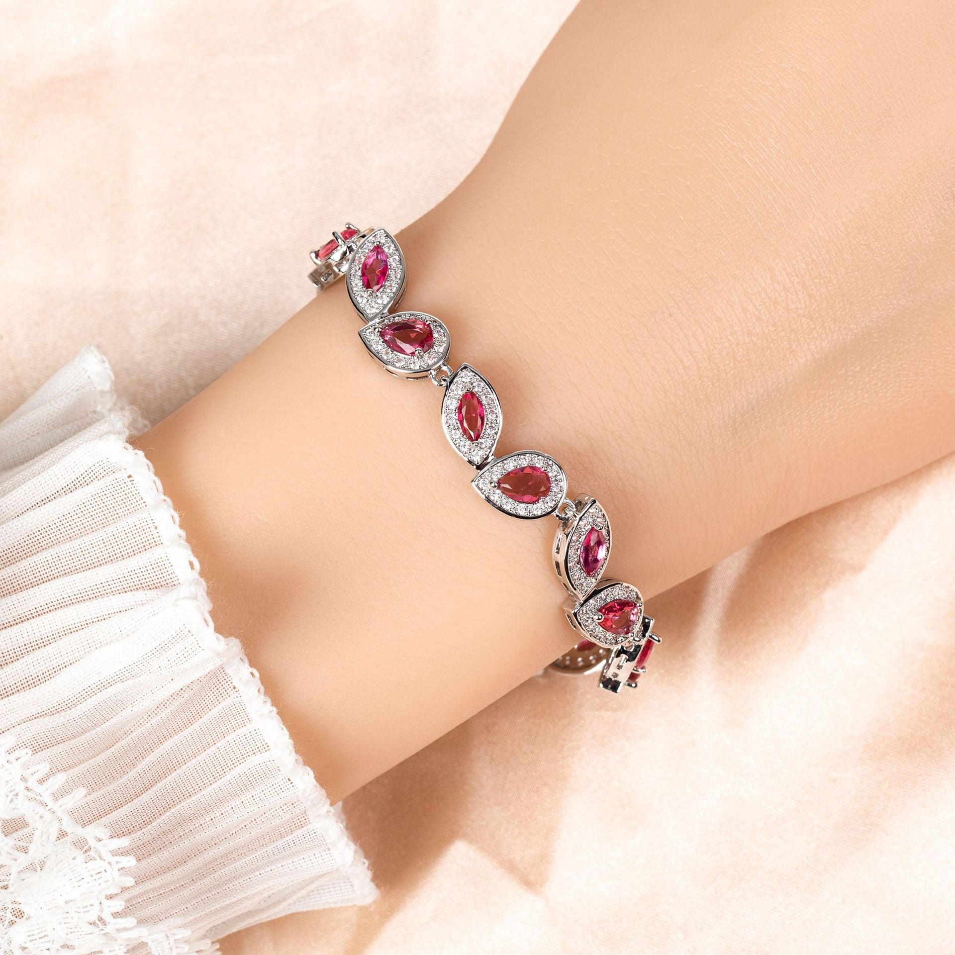 Luxury Multicolor Teardrop Crystal Bracelet – Silver Tone Statement Jewelry for Women