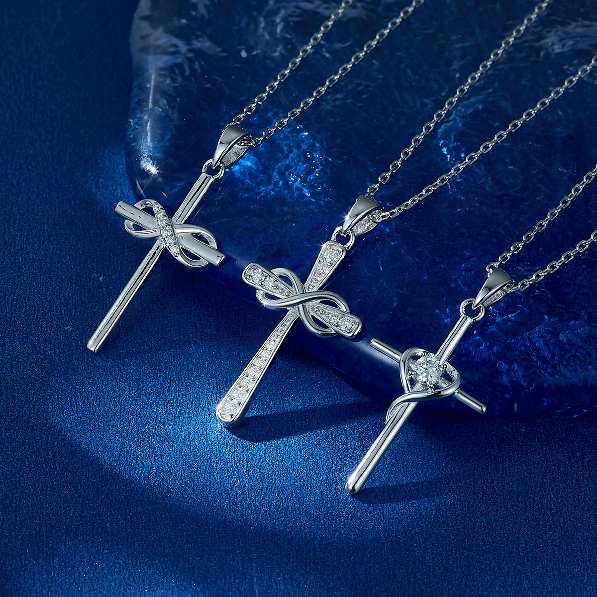 SS925 Sterling Silver Fashion Mozambican Diamond Cross Necklace