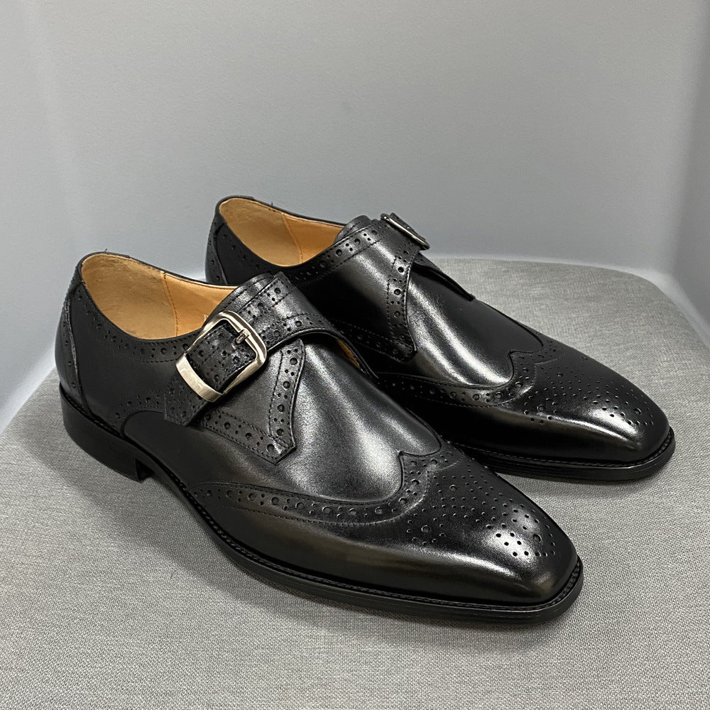 Classic Brock Carved Leather Shoes Men's Business Dress Loafers