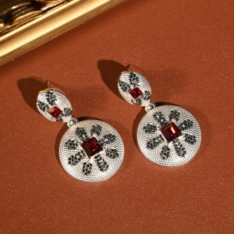 Vintage rhinestone eight-petal flower earrings