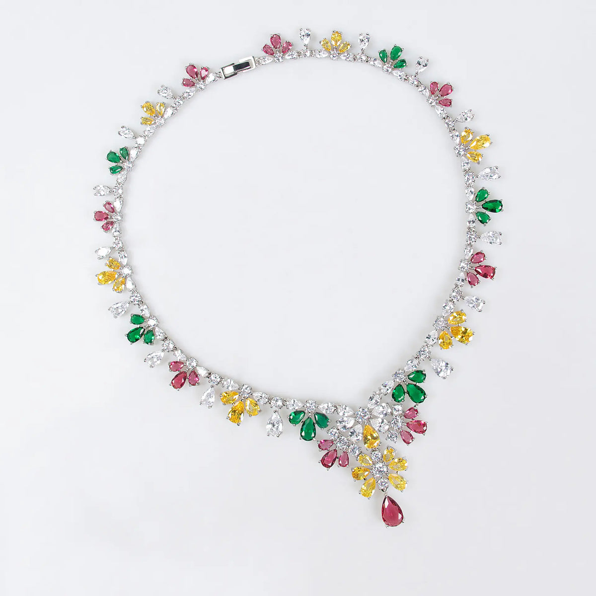 Parure collier et boucles d'oreilles de luxe avec cristaux multicolores pour les fêtes et les occasions spéciales