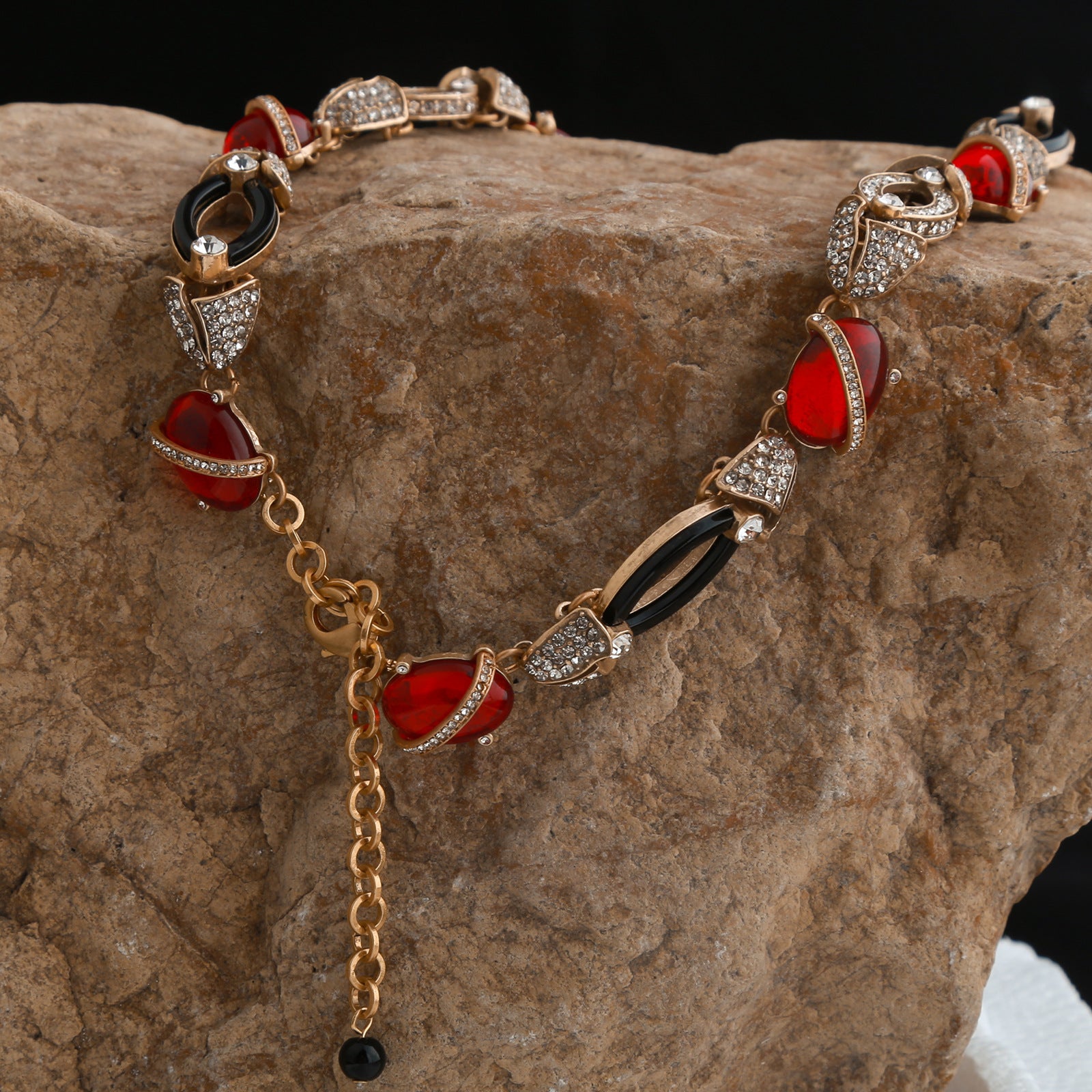 Light luxury high-end fringed ruby stud earrings necklace series