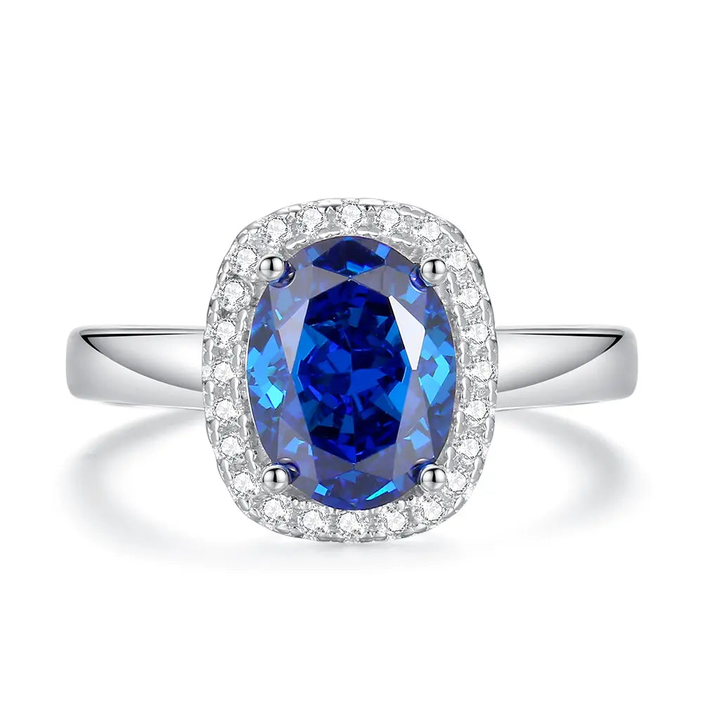 Bague de fiançailles de luxe ovale en saphir bleu pour femme