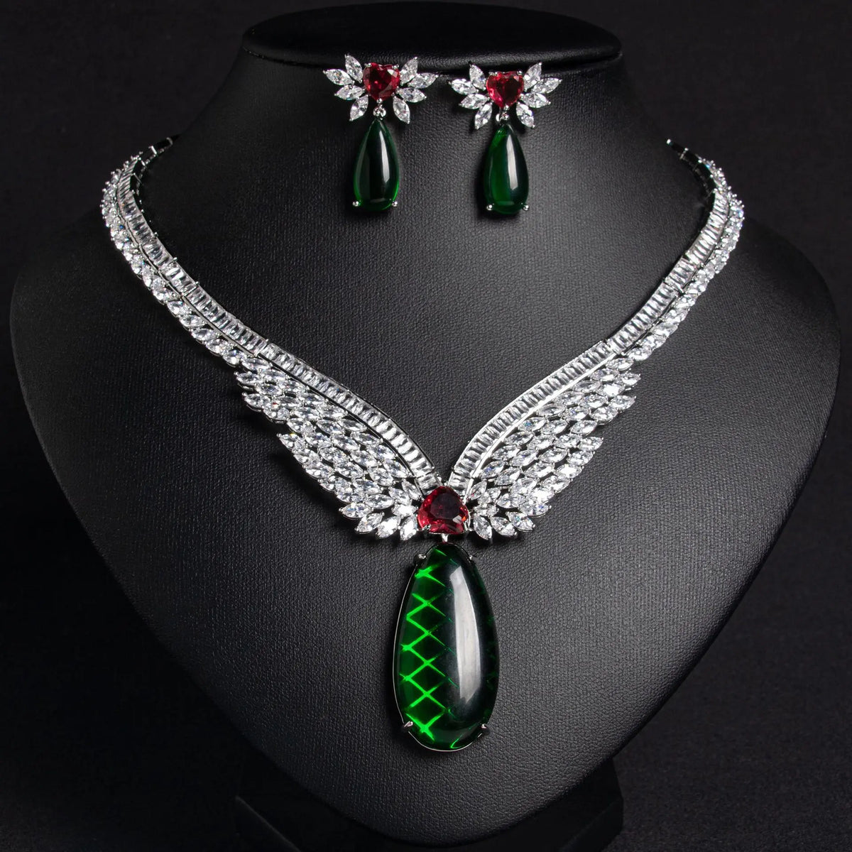 Ensemble Collier et Boucles d'Oreilles en Zircon Médiéval Français Ailes d'Ange pour Femme