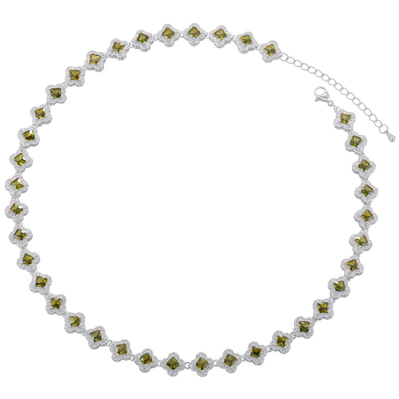 Light Luxury Copper with Colored Diamonds Lucky Clover Necklace