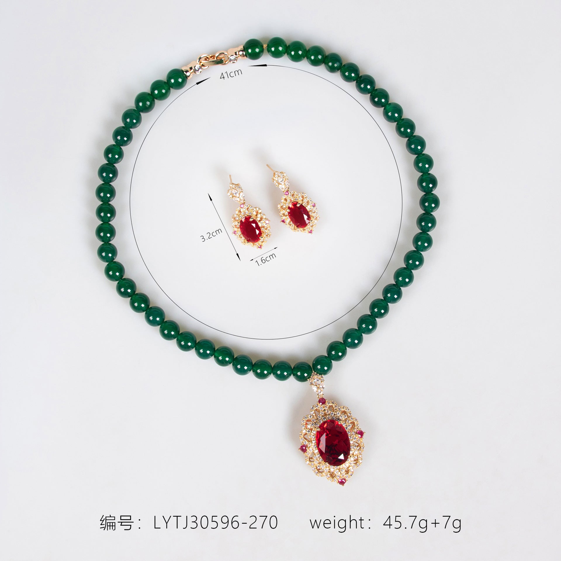 Parure de soirée luxe collier et boucles d'oreilles émeraude perlée