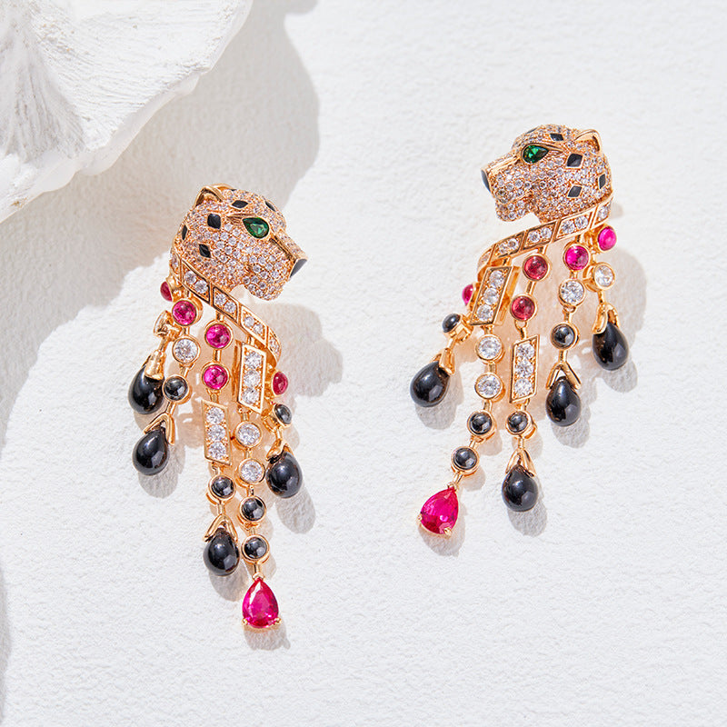 Fashion gold-plated fringed leopard personalized earrings