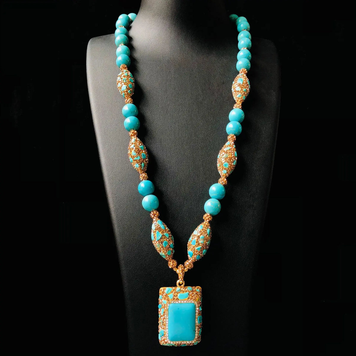 Collier pendentif turquoise pour femme, style rétro, léger et luxueux