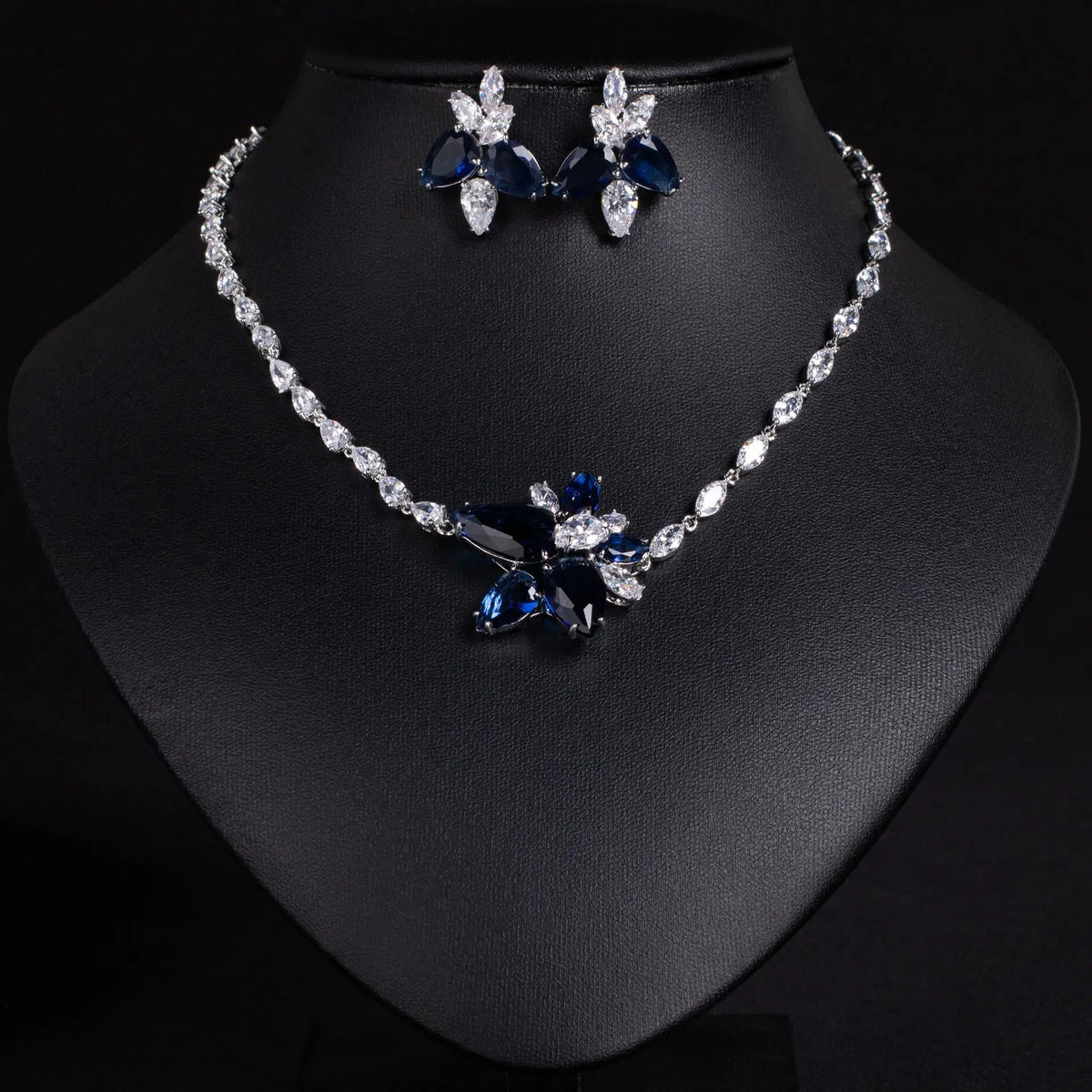 Luxury Navy Blue Crystal Necklace and Earrings Jewelry Set