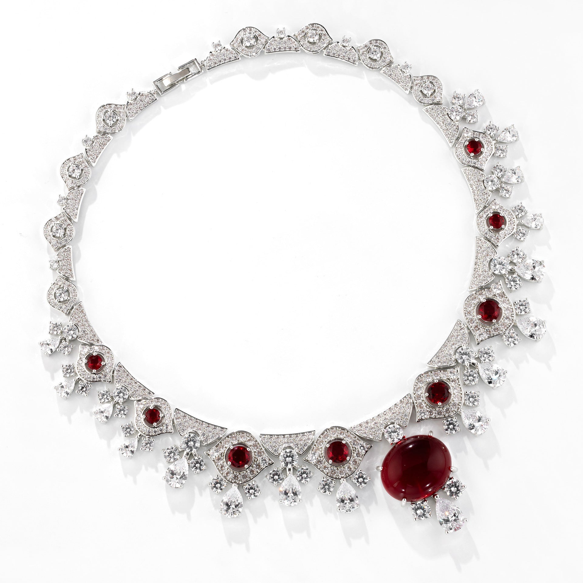 Luxury Deep Red Gemstone Necklace Set for Women – Royal Statement Jewelry with Matching Earrings