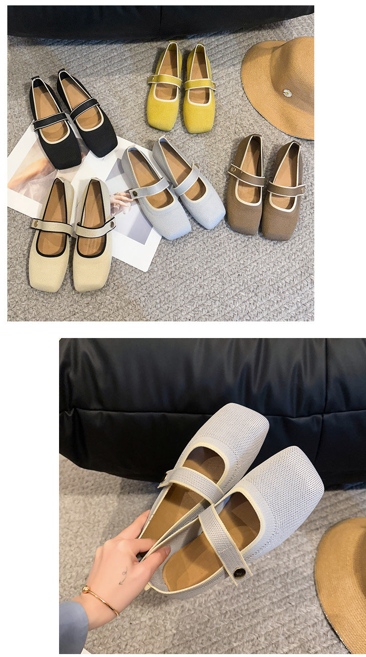 Eco-friendly woven flat-head hollowed-out women's loafers