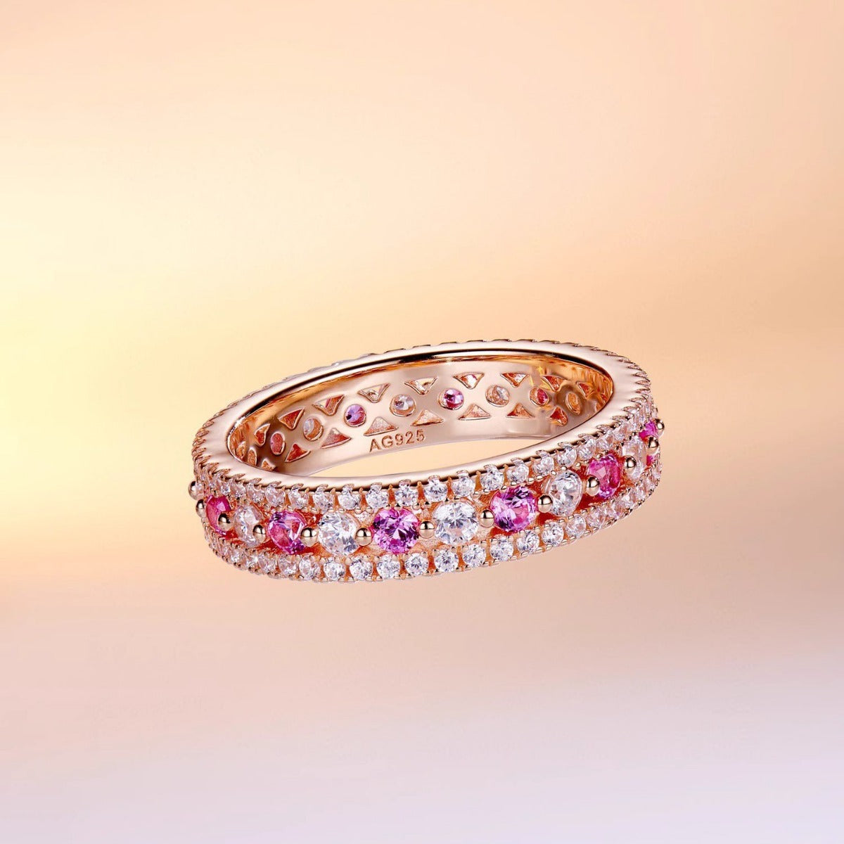 Golden diamond studded hollow ring
