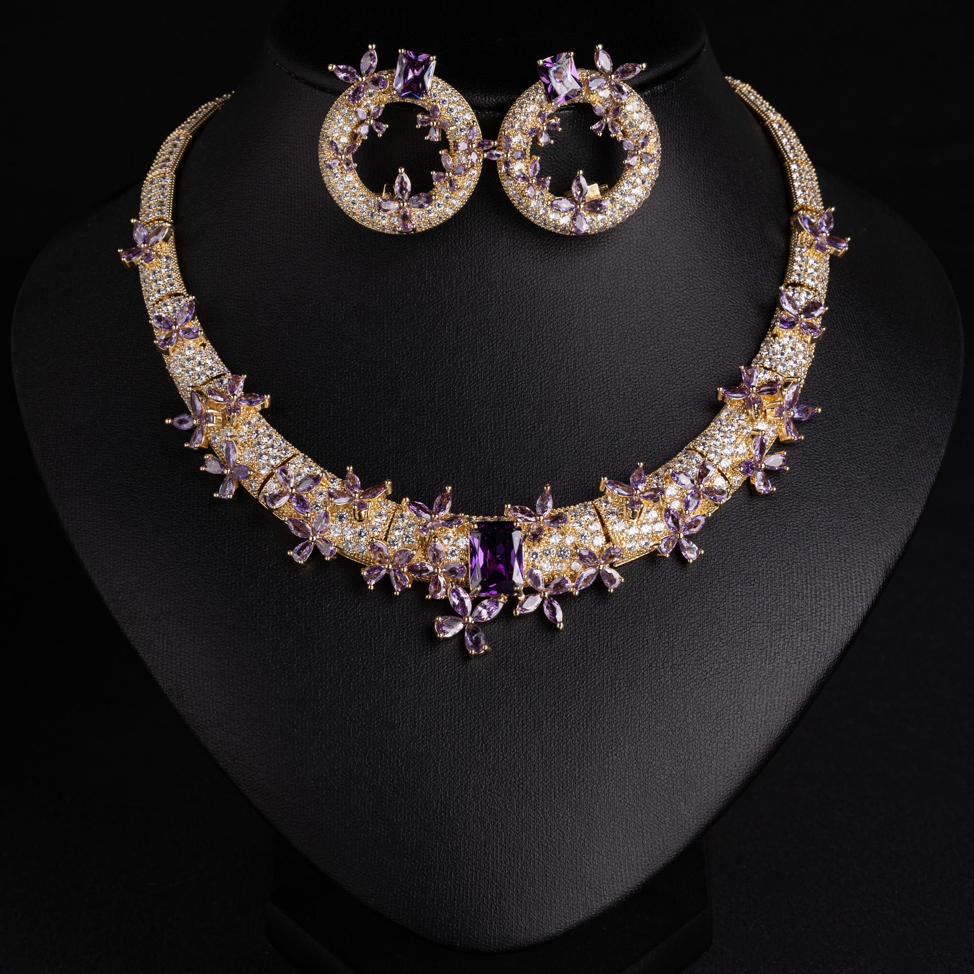 Luxury Golden Yellow Gemstone Necklace Set for Women – Floral Statement Jewelry with Matching Earrings