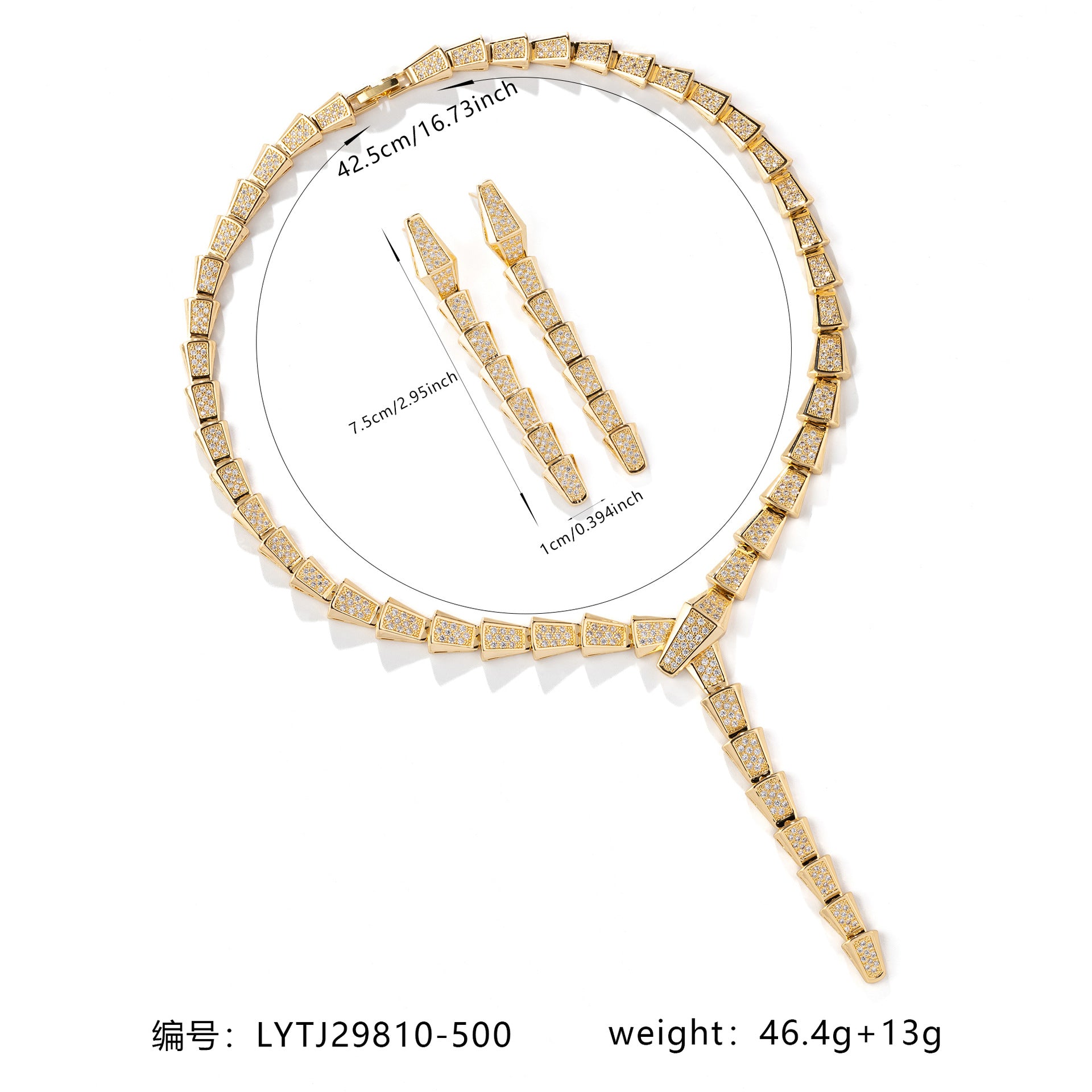 Luxury Gold Crystal Necklace Earrings Set – Geometric Statement Jewelry for Women