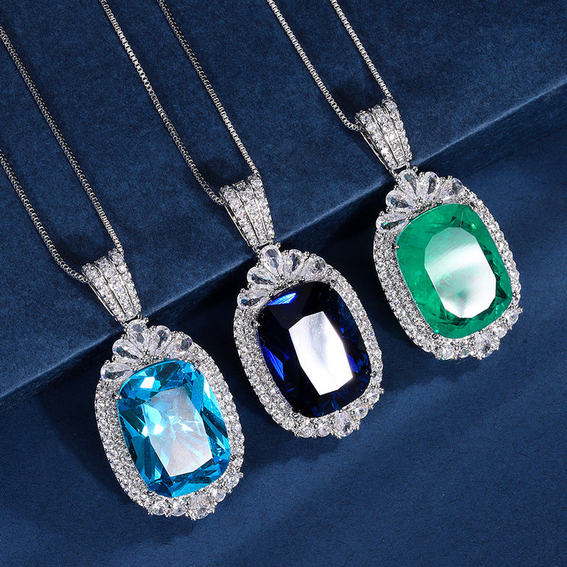 Luxury Emerald Cut Crystal Pendant Necklace for Women