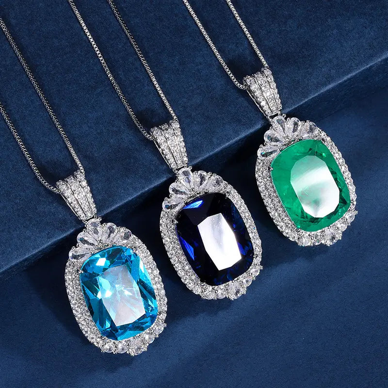 Luxury Emerald Cut Crystal Pendant Necklace for Women