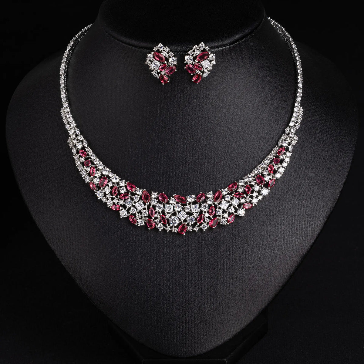 Luxury Emerald Green Crystal Necklace and Earrings Jewelry Set